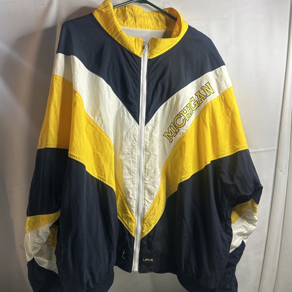 Vintage 90's Leta Color Block Zipper Windbreaker Size XXL Michigan Maize/Blue